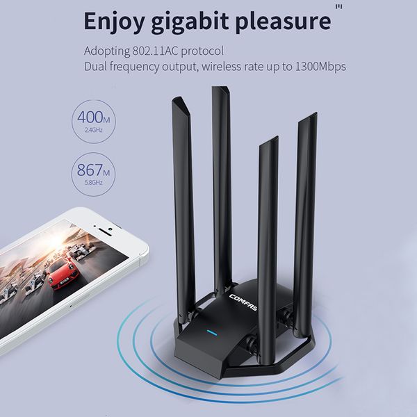 Router COMFAST CF-WU785AC Adattatore WiFi 1300M USB 3.0 Ricevitore wireless a 4 antenne segnale forte scheda di rete WiFi USB ad alta potenza 230718