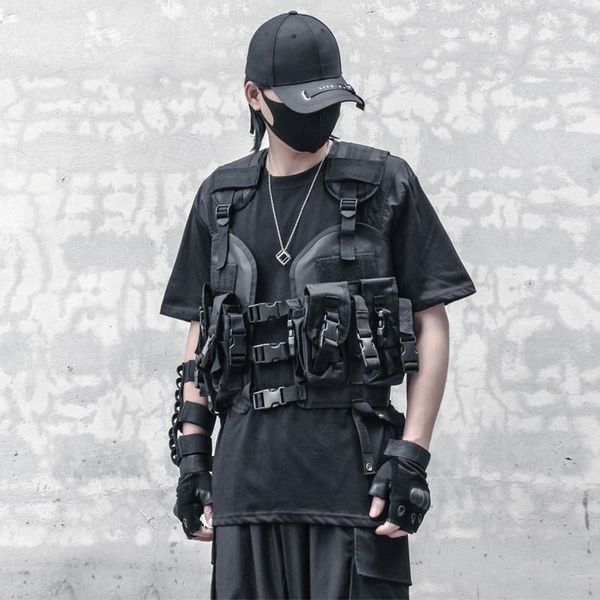 Coletes masculinos moda hip hop colete sem mangas colete cargo com bolsos jaqueta militar casual streetwear tático moletons