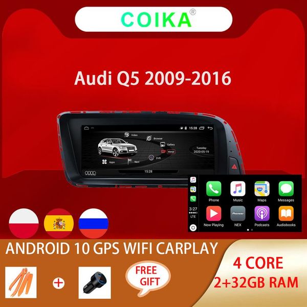 8 8 IPS Screen Stereo Car DVD-плеер Multimedia для Audi Q5 2009-2017 Android System Wifi 4G Google 2 32GB BT GPS Navi 344R