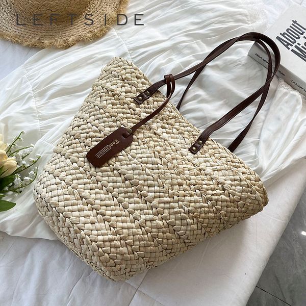 Outros Sacos LEFTSIDE Bohemia Feminino Weave Straw Tote Bag Summer Travel Beach Bags Handmade Lady Handbag Rattan Shoulder Side Bags 230719