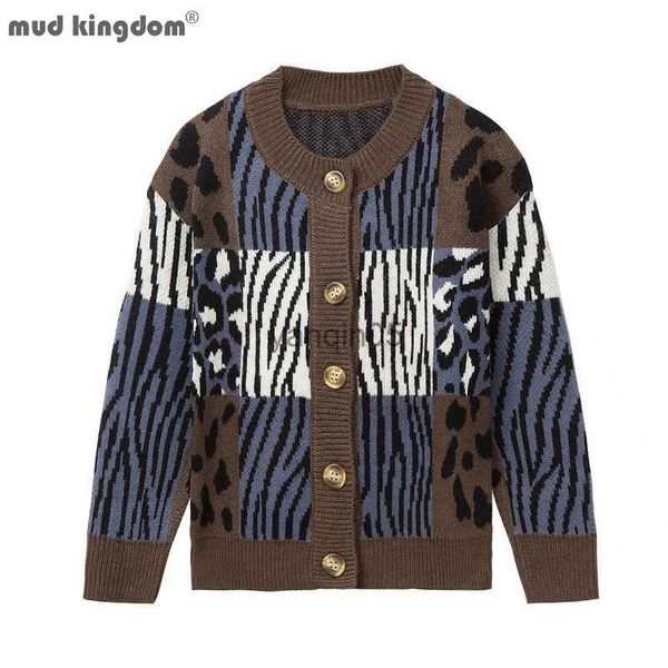 Пуловер Mudkingdom Big Boy Girl Cardigan Sweater Zebra Chietah Print O-вырезок-кнопку вниз вязаные свитера с длинным рукавом для детской одежды HKD230719