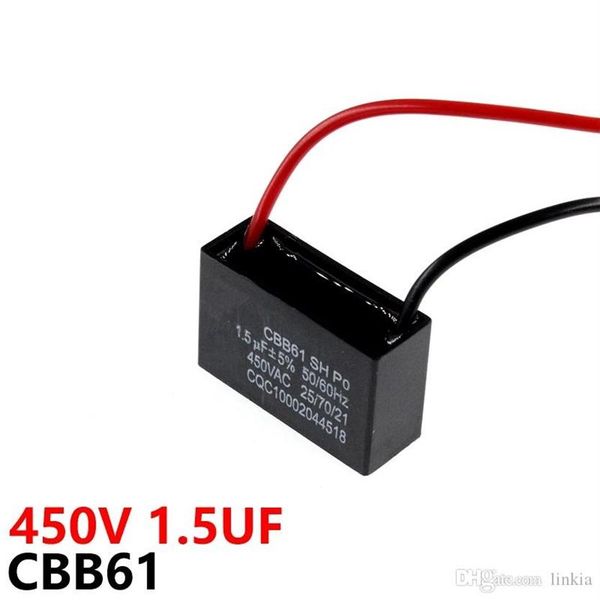 CBB61 450VAC 1 5UF Вентилятор стартовый конденсатор Длина свинца 10 с линейной емкостью151S