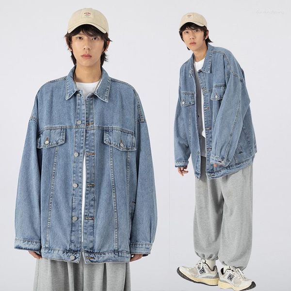 Herrenjacken Denim Streetwear Mode Männer Mäntel Retro Schwarz Blau Lose Gespleißte Jean Jacke Lässige Baseballuniform College Jugend Tops