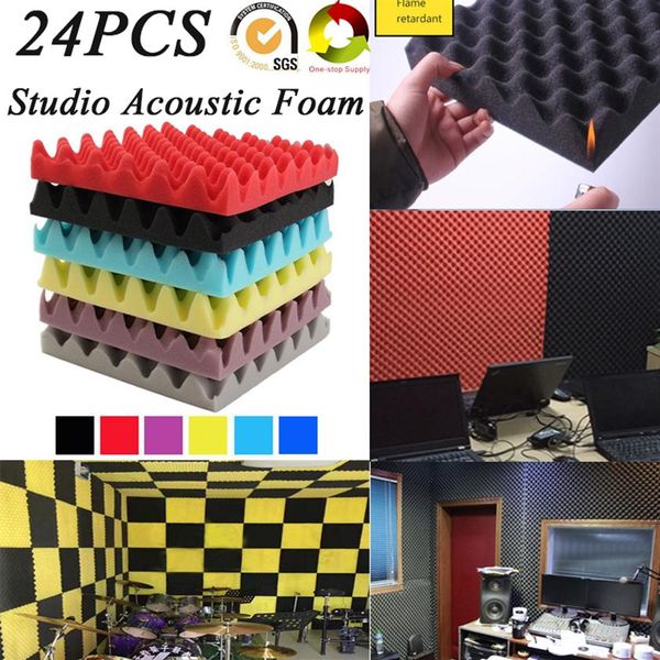 Pacote com 24 EGGCRATE Estúdio Sala de Gravação Tratamento de Som Espuma Acústica Painéis à Prova de Som Isolamento Acústico Azulejos de Absorção Fireproo291k