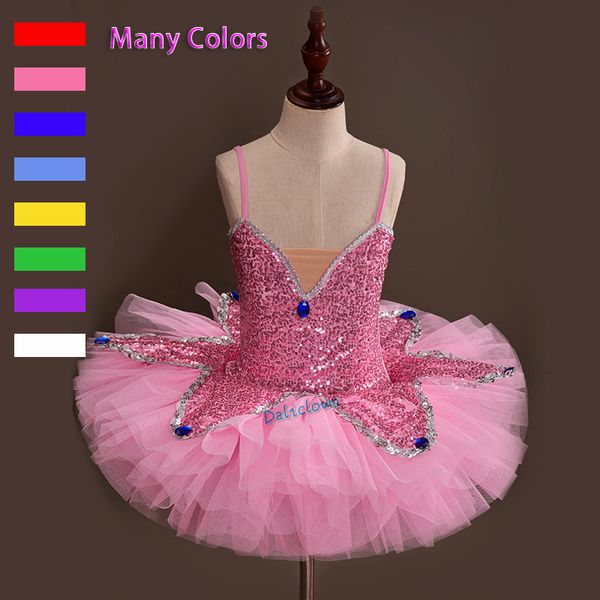 Dancewear rosa lantejoulas balé vestido tutu meninas bandeja vestido bailarina tule performance traje de dança para crianças 230718