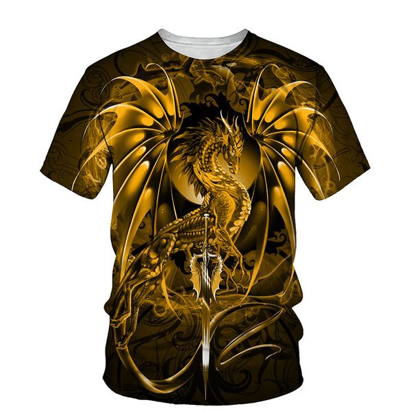 Summer West Dragon 3D-gedrucktes Herren-O-Kragen-Kurzarm-3D-Stil-Herrenmode-Freizeit-T-Shirt
