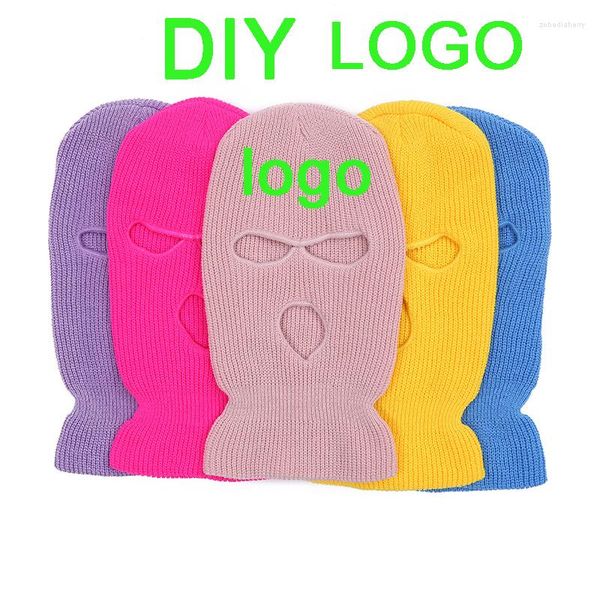 Beralar DIY Logo Sonbahar ve Kış Üç Hole Kayak Maskesi Örme Kapak Erkekler Kadınlar Düz Renk Binicilik Sıcak Rüzgar Geçirmez Şapka