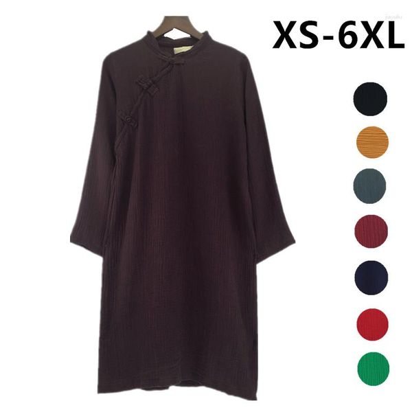 Abiti casual 2023 Primavera Donna Vintage Colletto alla coreana Abito in lino di cotone a maniche lunghe Marca Autunm Nero Rosso Bianco