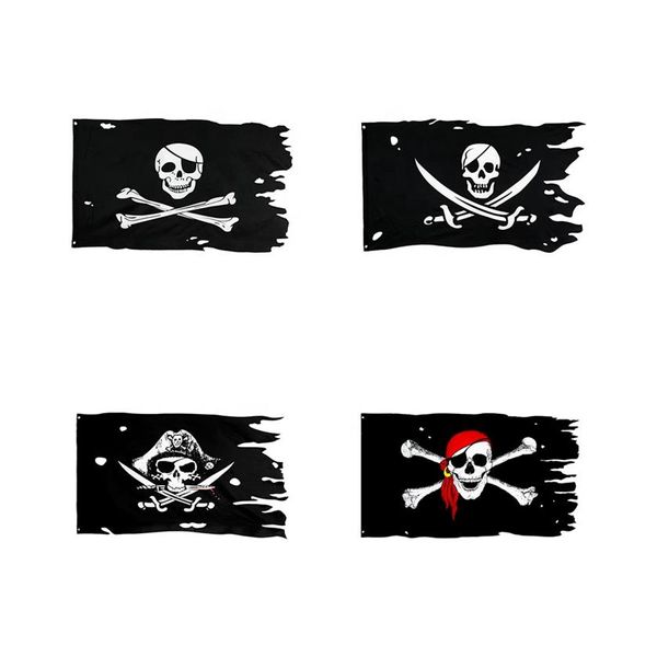 Череп -кросс -кости пиратский флаг Jolly Roger Ragged Older Broken Jack Rackham Retail Direct Factory Whate 3x5fts 90x150cm Polyeste272G