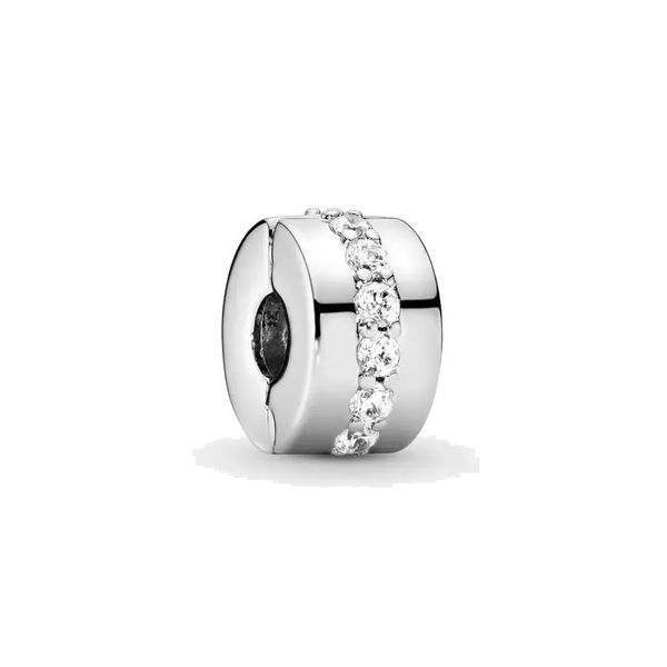 Аутентичные ювелирные украшения 925 Серебряные серебряные бусинки приподревают браслеты Pandora Clear Sparkling Row Clip Charms Cheap