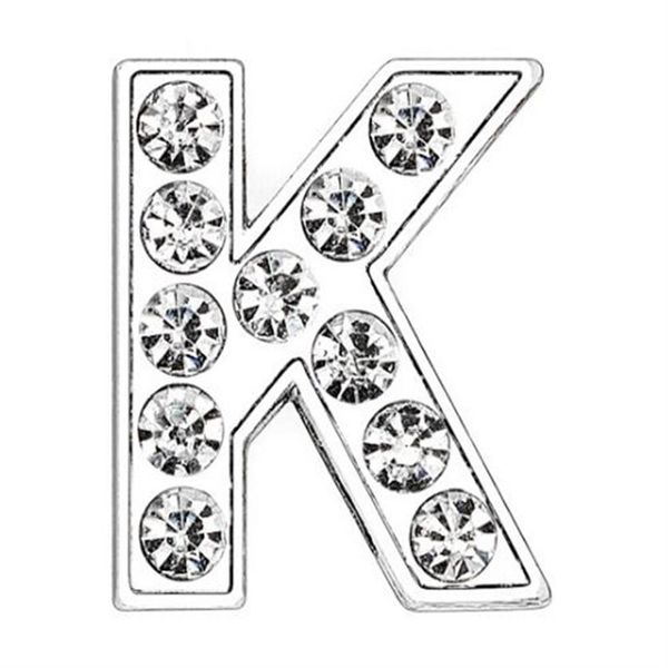 50 PÇS lote 8mm K Strass Completo Letra Prata Slide Charms DIY Fit Para 8mm pulseira de couro tiras de telefone SL0006291b