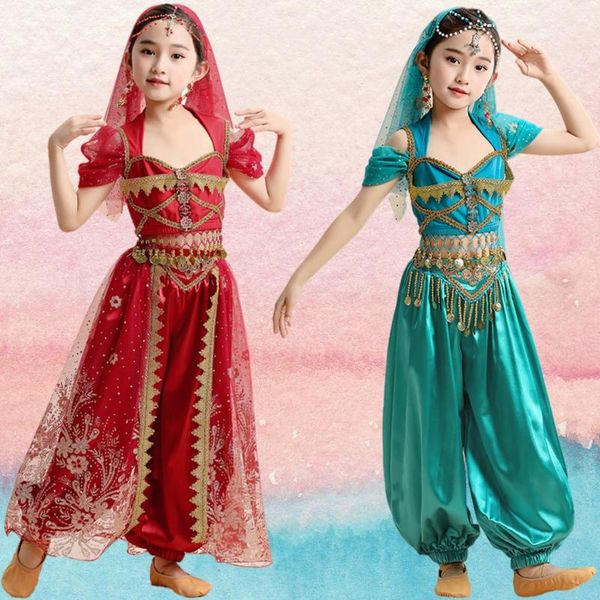Стадия ношения детских танцев живота Индия костюм принцессы сари девочка исполнение