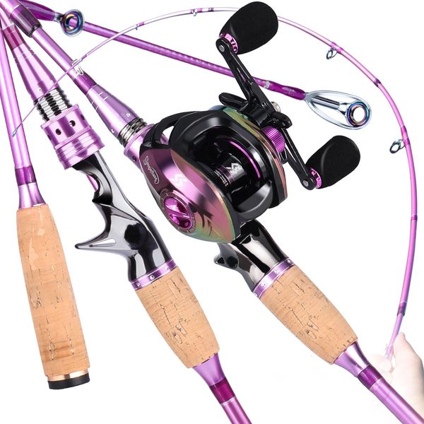 Rod Reel Combo Sougayilang 2.1m Canna da pesca Combo Viola Canna Baitcast in fibra di carbonio 191BB Mulinello da pesca Baitcasting per acqua dolce e salata 230718