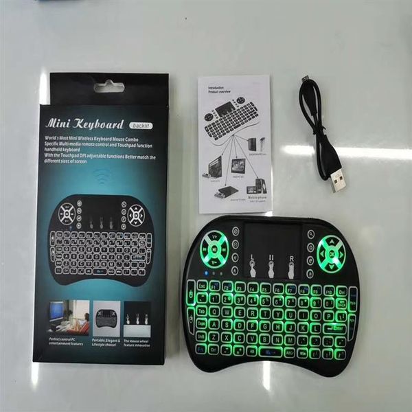 Mini i8 sem fio teclado retroiluminado 2 4g ar mouse teclado controle remoto touchpad bateria de lítio recarregável para andro307t