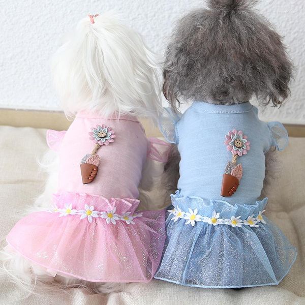 Hundebekleidung Sonnenblume Modische Kleidung für Hunde Sommer Frühling Mädchen Weibliche Haustierweste mit Tutu-Rock Katze Rosa Blau Chihuahua Yorkie Produkt