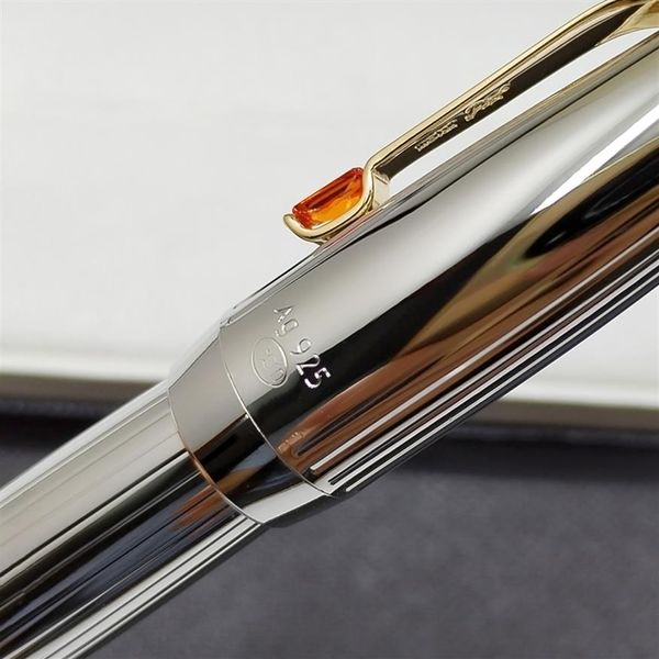 Высококачественное серебряное золото Ag925 Роллер Ball Pen с Gem School Office Cationalery Classic Prise Ball Pens for Business Gift302L