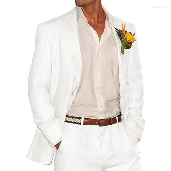 Ternos masculinos de verão, blazer, jaqueta de linho, calças, duas peças, bico único, lazer, picos, roupas de casamento, ajuste fino, fantasia, 2023