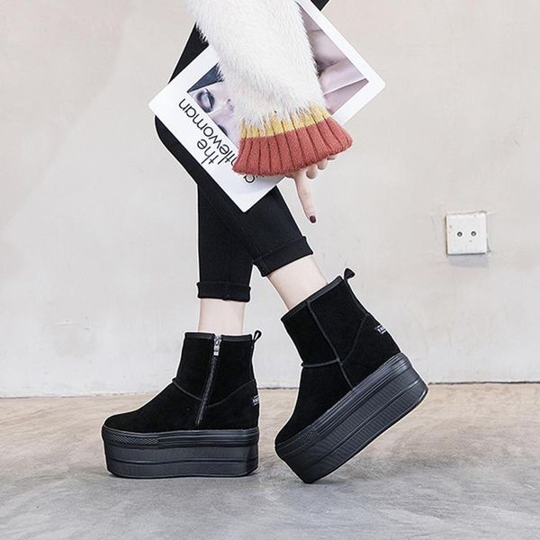 Stiefel frauen Aus Echtem Leder Schnee Frau Winter Schuhe Dicke Sohle Frauen Knöchel 2023 Damen Warme Plüsch Boot Wedges Schuh