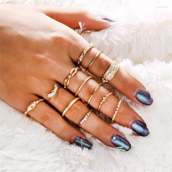 Cluster Rings 12 Pc/set Charm Gold Color Midi Finger Ring Set Para Mulheres Vintage Boho Knuckle Party Punk Jóias Presente Menina