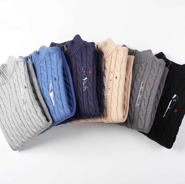 Yeni Erkek Tasarımcı Polo Sweater Fleece Ralphs Gömlek Kalın Yarım Fermuar Yüksek Boyun Sıcak Külot İnce Örgü Örgü Lauren Jumpers Küçük At Markası Pamuk Sweatshirt