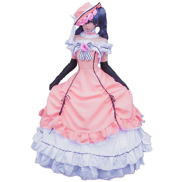 Anime Black Butler Ciel Phantomhive Cosplay Feminino Vitoriano Medieval Vestido de Baile Traje2477