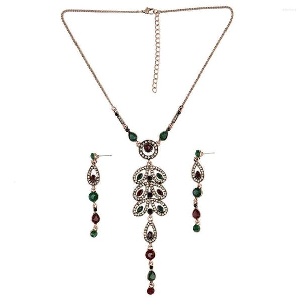 Серьги ожерелья устанавливают богемные винтажные этнические листья форма хереата хрустальный хрустальный таблица калифорний