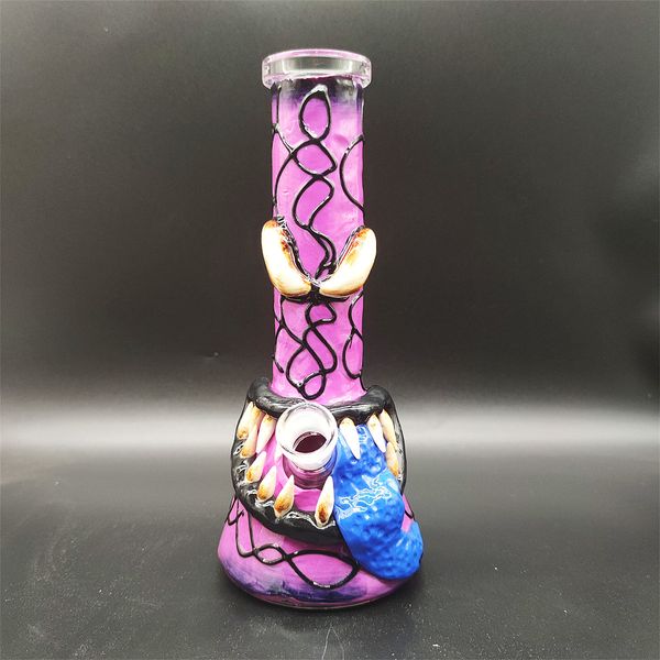 25 CM 10 Zoll Handliche Bong Glasbong Wasserpfeife 3D Lila Monster 5 MM Dicke Glasbongs Dicker Becher Rauchen Bubbler Dab Rig