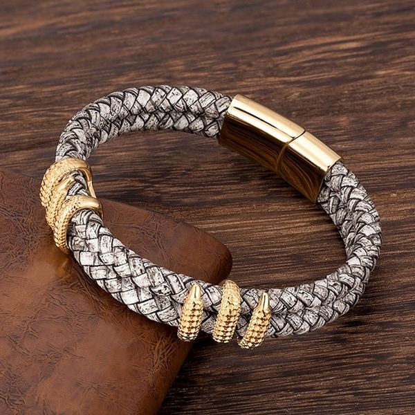 Bangle Mkendn Gothic Men Vintage Grey Fraided Braided Подлинный кожаный браслет Dragon Claw Homme Femme браслеты ручной украшения Pulseras 230718