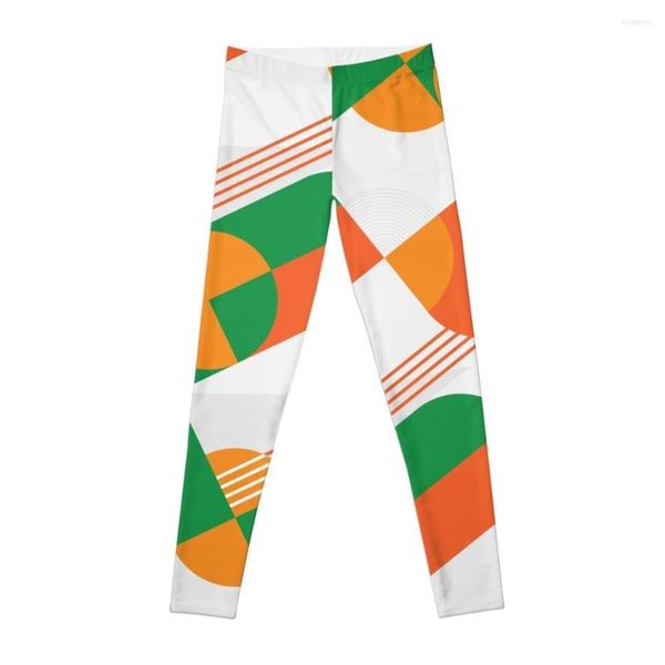 Calças Active FAMU Leggings com padrão laranja e verde para academia harém feminino