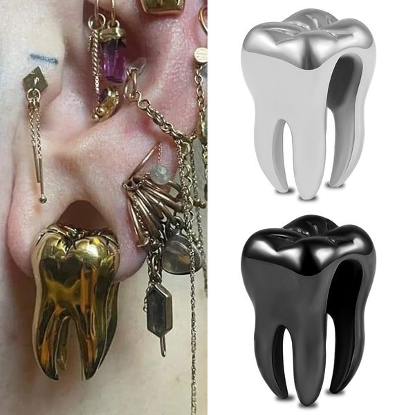 Vankula 2 Stück Edelstahl Cool Teeth Ohrgewichte Kleiderbügel 16 mm Gauges Plugs Ohrringe Mode Piercing Körperschmuck 230718 Nabelklingelknopfringe