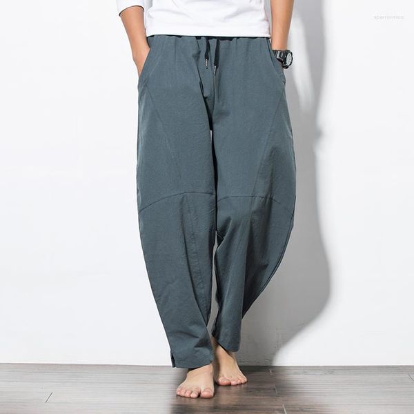 Pantaloni da uomo 2023 Pantaloni larghi casual in lino Bloomers stile cinese Pantaloni larghi da uomo Pantaloni da jogging neri