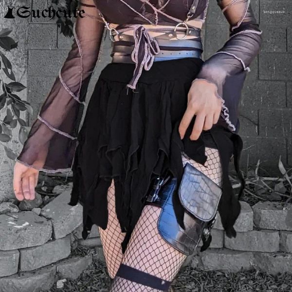 Etekler bu tür düzensiz gotik gotik siyah mini etek kadınlar yüksek bel sokak kıyafeti grunge karanlık akademisi piled estetik yaz 2023