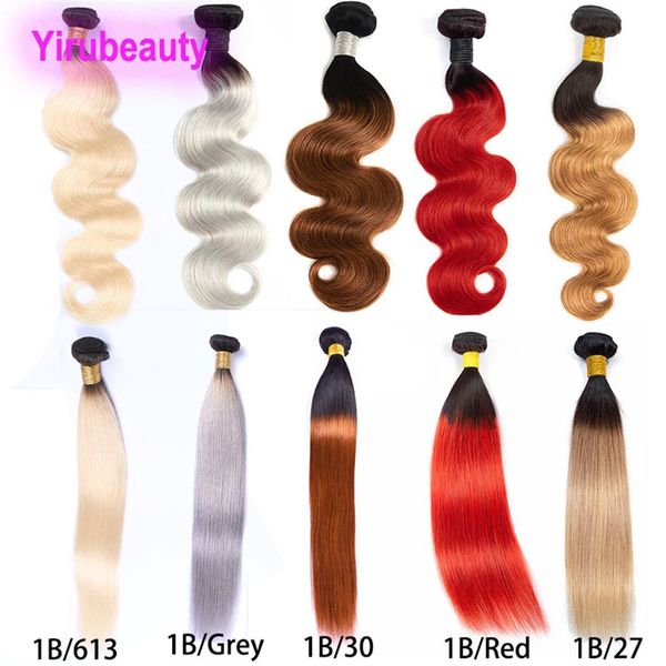 Cabelo Virgem Brasileiro 1B 30 1B 27 1B 613 Extensões de Cabelo Humano Um Pacote Indiano Peruano 1B Vermelho 1B Cinza Dois Tons Ombre Cor Hai304j