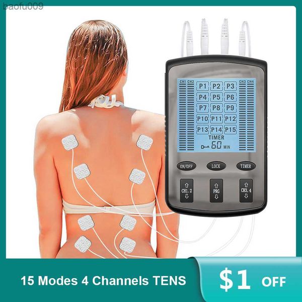 15 режимов TENS MASSAGER 4 Выходные электрические нервные мышцы EMS Цифровой импульс