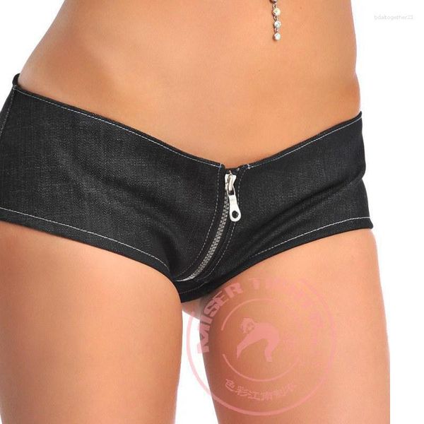 Shorts Feminino Sexy Cintura Baixa Cintura Feminina Zíper Virilha Jeans Damskie Micro MINI Fetishism Open U Calças Justas