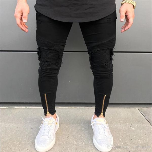 Jeans skinny Gingtto per uomo Jeans neri Jeans slim fit elasticizzati strappati Jeans attillati alla caviglia di grandi dimensioni Pantaloni da uomo in cotone con cerniere255B