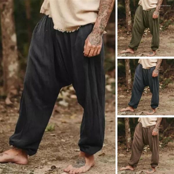 Calças masculinas confortáveis calças macias respiráveis no tornozelo cintura elástica vintage bolso fino estilo folgado para conforto diário