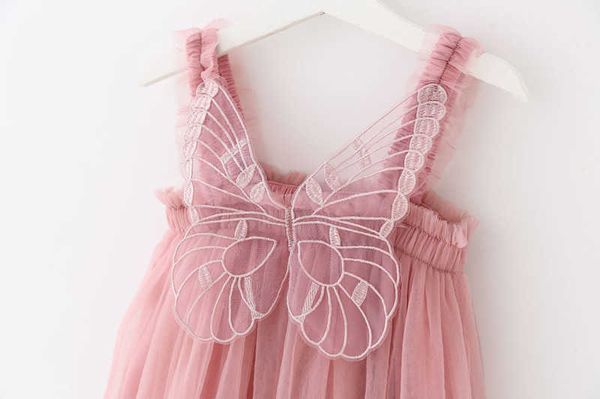 Платья для девочек От 1 до 5 лет Детское платье принцессы с бабочкой Розовое свадебное платье для девочки с цветочным узором От 12 месяцев для младенцев Наряд для крещения на первый день рождения Летняя повседневная ткань