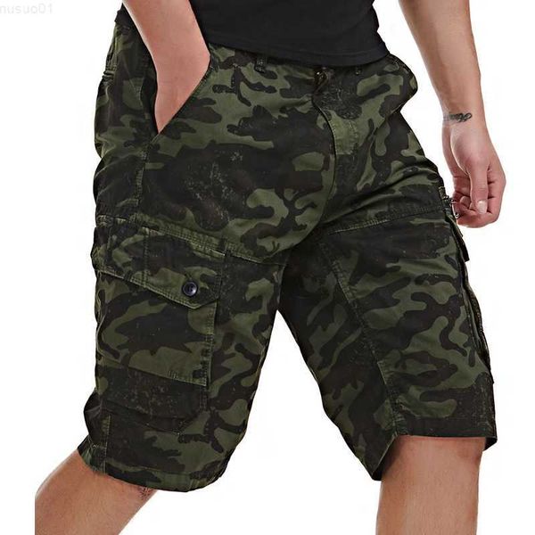 Pantaloncini da uomo 2023 New Camouflage Pantaloncini cargo larghi Uomo Cool Summer Pantaloni mimetici militari Vendita calda Pantaloncini cargo Homme Senza cintura L230719