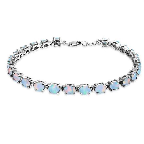 Silbernes Charm-Armband, weißer Feueropal, 925er Sterlingsilber, 925er Sterlingsilber, synthetischer Opal, ovales Tennisarmband, 20,3 cm, 66 cm, für Damen, Fash214D