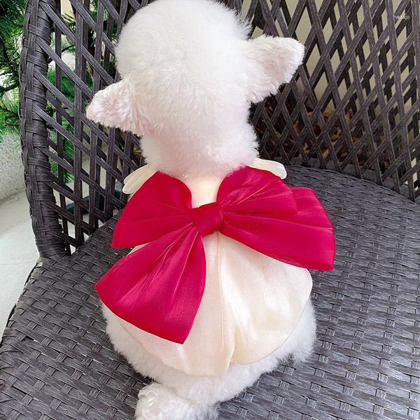 Abbigliamento per cani Filato sottile Bowknot Abito sospeso Vestiti per animali Matrimonio Per cani Abbigliamento Piccola stampa Gonna estiva carina Chihuahua