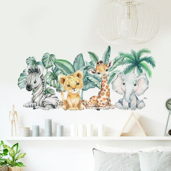 Adesivi murali Cartoon Cute Elephant Giraffe Zebra Animal Jungle Acquerello Wall Sticker Vinyl Baby Nursery Art Decalcomanie per la camera dei bambini Home Decor 230718