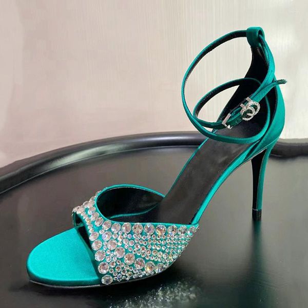 Scarpe eleganti Bling Diamonds Donna Tacchi alti Stiletto Open Toe Sandali di seta Strass Festa da donna