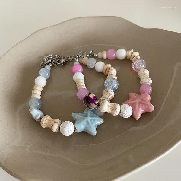 Strand Trendy Starfish Shell Stone Beads Bracelet For Women Creative Sweet Charme Estética Acessórios Moda Vintage Jóias Presente