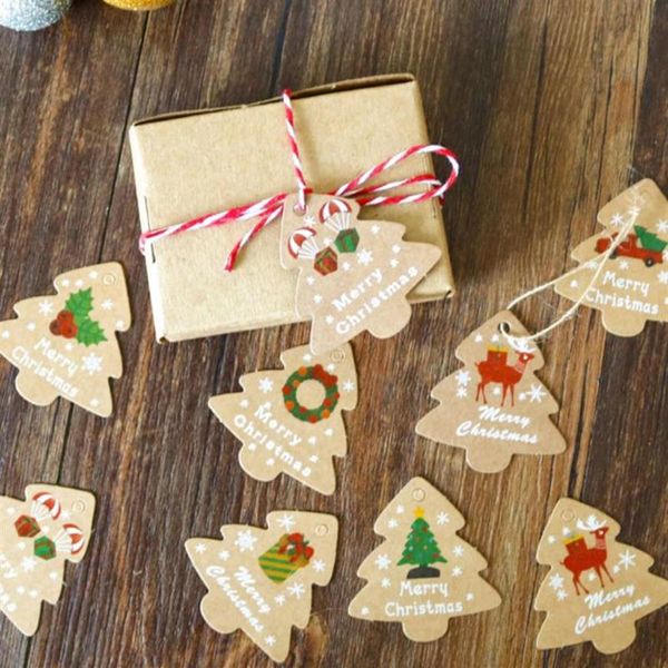 Takı Torbaları Çantalar Noel Hediye Etiketleri Halat İle El Yapımı Şeker Sarma Etiketi Ağaç Dekorasyonu İçin Hang Etiket Kart271Z