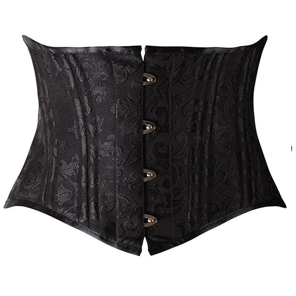 24 Dubbele Platte Uitgebeend Korte Torso Korsetten Staal Uitgebeende Padded Taille Trainer Body Shaper Brocade Jacquard Underbust Corset Vrouwen Slim2314