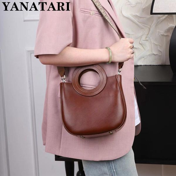 Borse da sera YANATARI Fashion Women Egg Bag Shell Shape Retro Circular Ladies Handbag Designer Black Leather Woman Crossbody