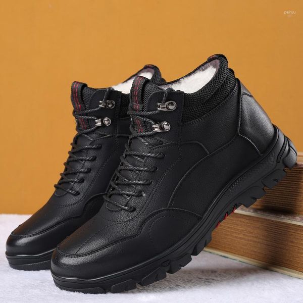 Stiefel Wolle Innen Herren Schuhe Echtes Leder Schwarz Winter Männer Casual Warme Wasserdichte Schnee Lace Up Boot Schuh Für Mann