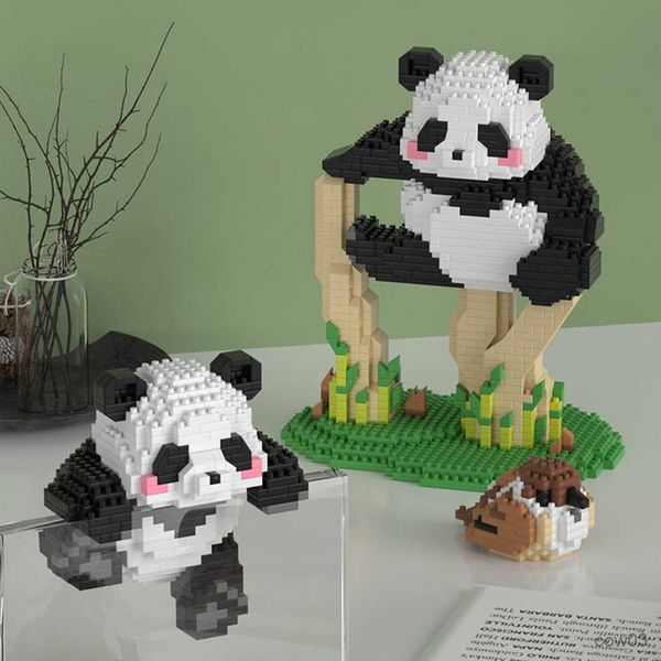 Блоки Panda Micro Blocks Model милые животные мини -кирпичи фигуры из трех игр сборки игрушек для детских подарков в R230720