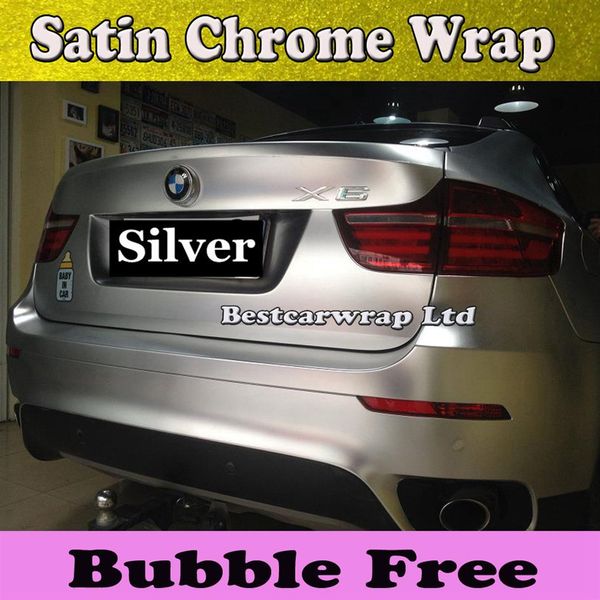 Silber-Chrom-Satin-Car-Wrap-Folie mit Air Release, Matt-Chrom-Metallic, für Fahrzeug-Wrap-Styling, Auto-Aufkleber, Größe 1, 52 x 20 m, Rolle 5304 x